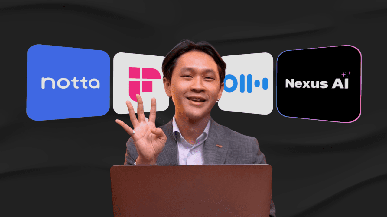 a man on his computer with 4 apps behind him